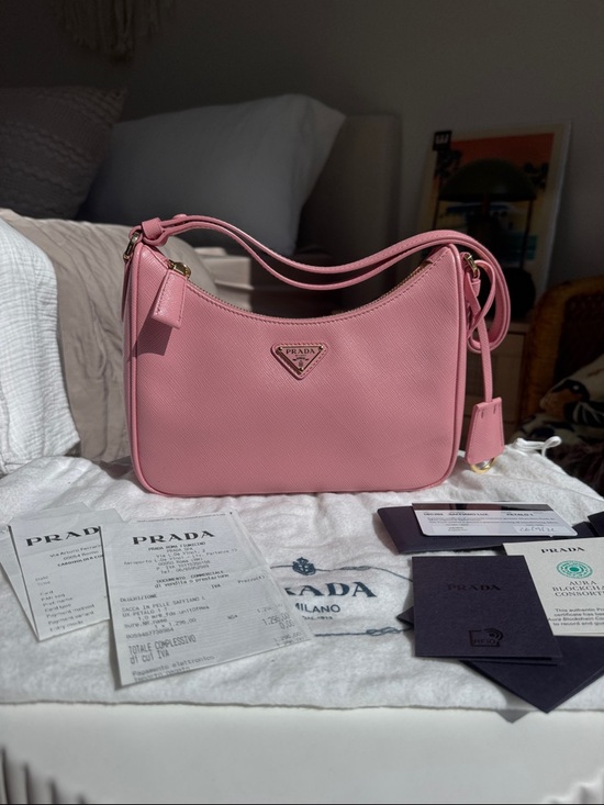 Prada Handbags - Prada Saffiano Lux Pink Shoulder Bag Petalo Rare Y2K Re-Edition Mini
